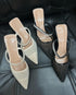 Pointed Toe Lace Mess Stone Embellished Heels